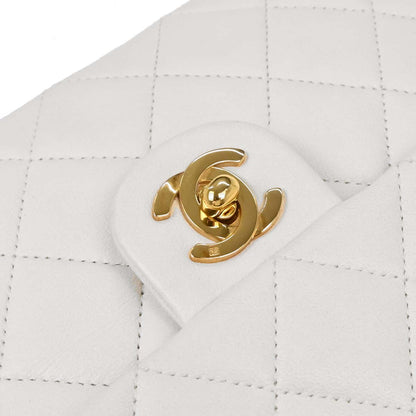Chanel 1986-1988 White Lambskin Classic Square Flap Shoulder Bag
