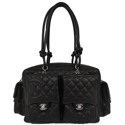 Chanel 2003-2004 Black Calfskin Cambon Ligne Reporter Bag