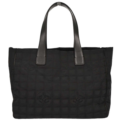 Chanel 2004-2005 Black Jacquard Nylon Travel Line Tote Handbag