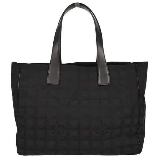 Chanel 2004-2005 Black Jacquard Nylon Travel Line Tote Handbag