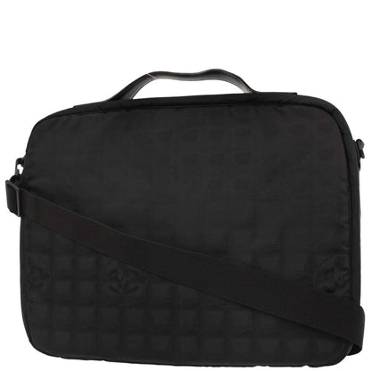 Chanel 2001-2003 Black Jacquard Nylon Travel Line 2way Shoulder Business Bag