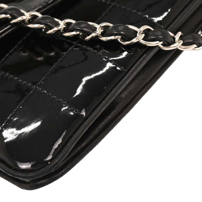 Chanel 2004-2005 Black Patent Leather Choco Bar Shoulder Bag