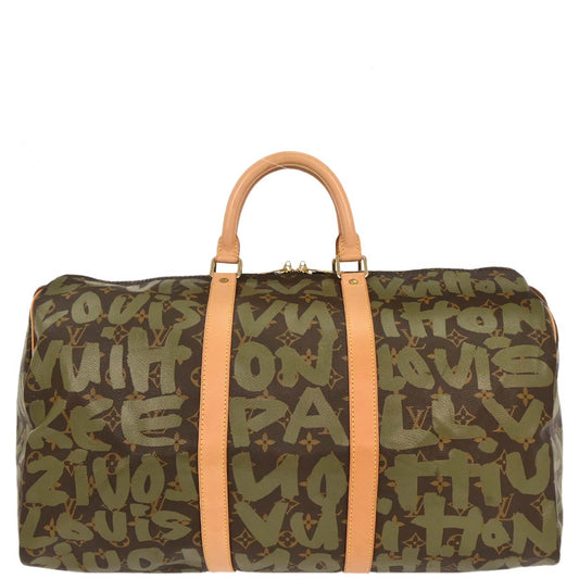 Louis Vuitton Khaki Monogram Graffiti Keepall 50 Duffle Bag M92196
