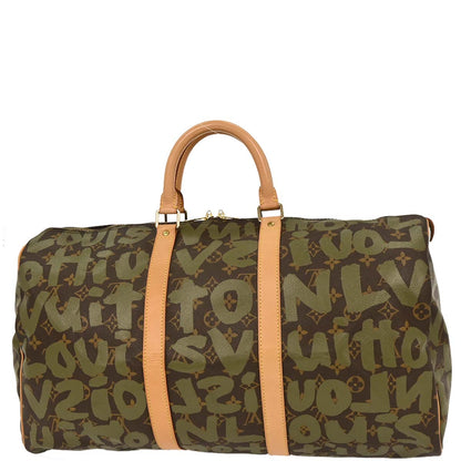 Louis Vuitton Khaki Monogram Graffiti Keepall 50 Duffle Bag M92196