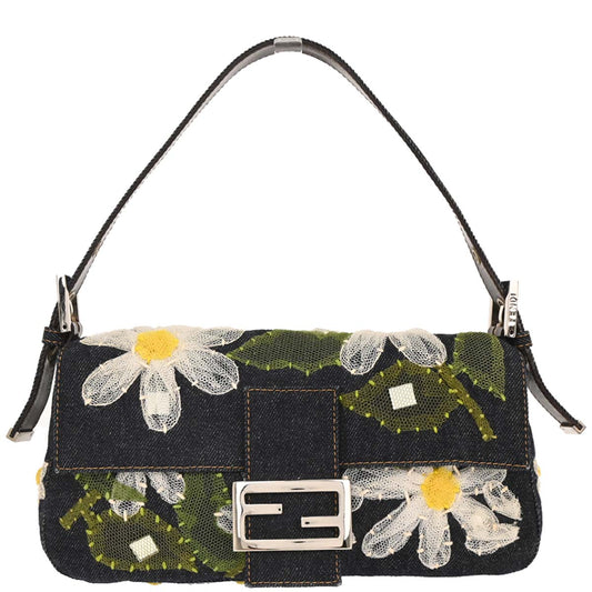 Fendi Blue Denim Patchwork Baguette Handbag