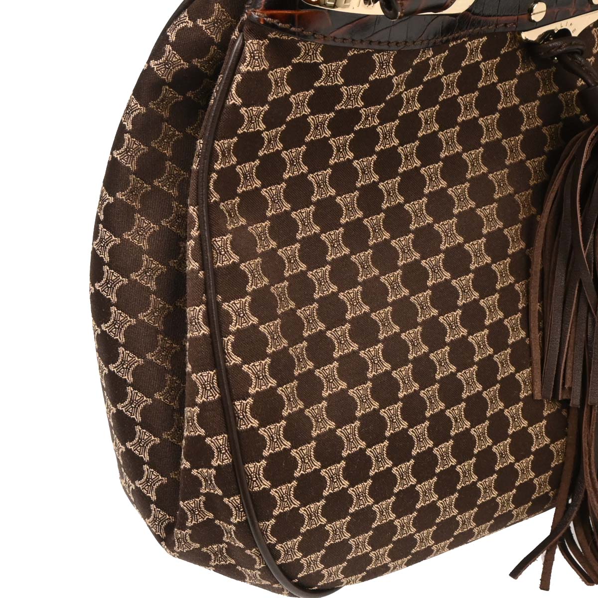 Celine Brown Canvas Macadam Tassel Hobo Handbag