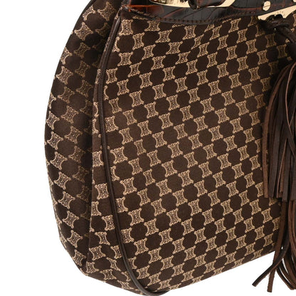 Celine Brown Canvas Macadam Tassel Hobo Handbag