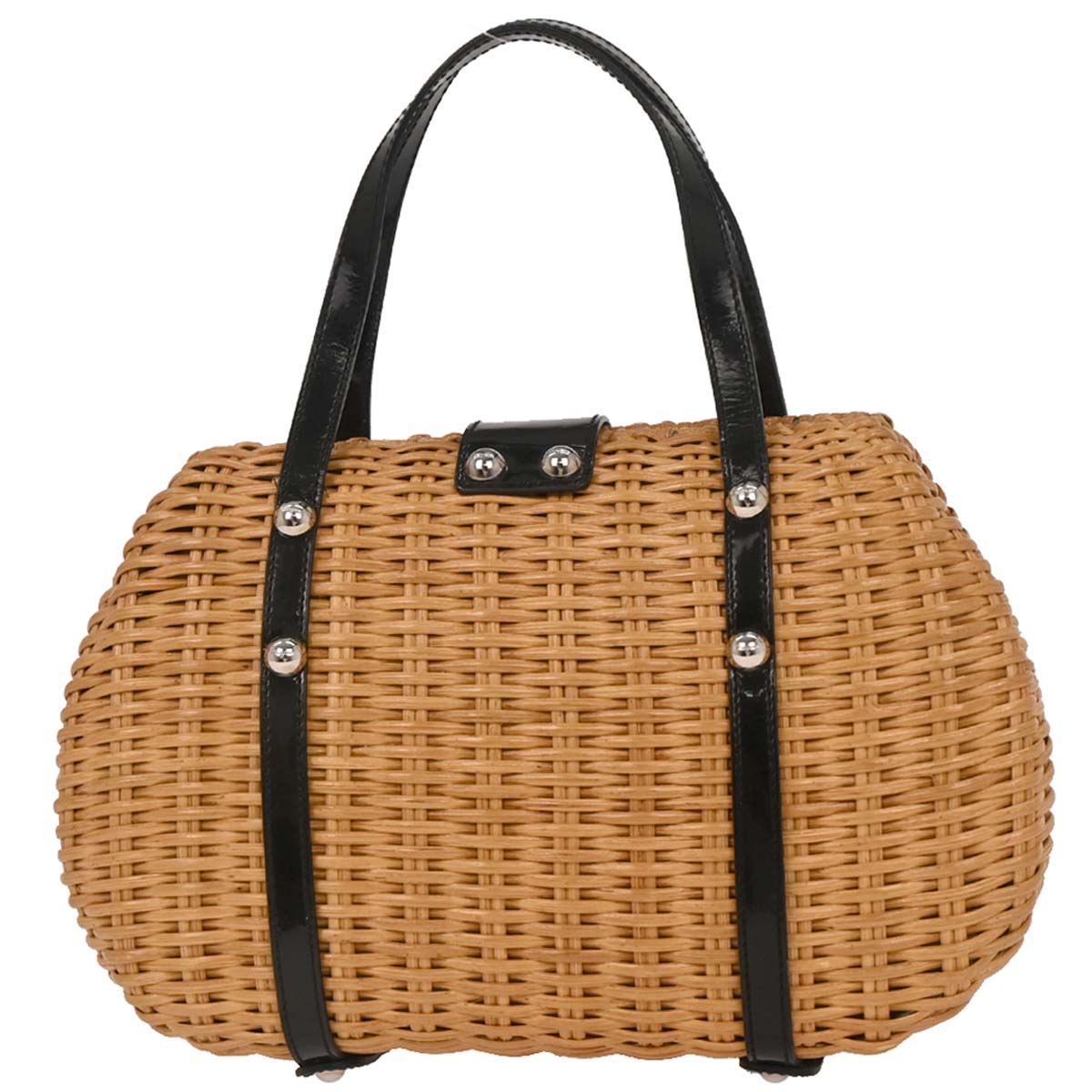 Salvatore Ferragamo Beige Rattan Vara Bow Basket Handbag