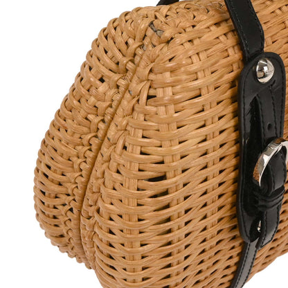 Salvatore Ferragamo Beige Rattan Vara Bow Basket Handbag