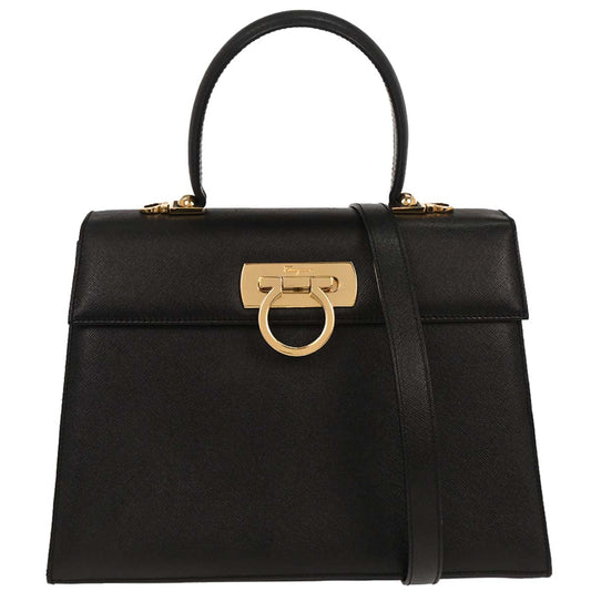 Salvatore Ferragamo Black Gancini 2way Shoulder Handbag