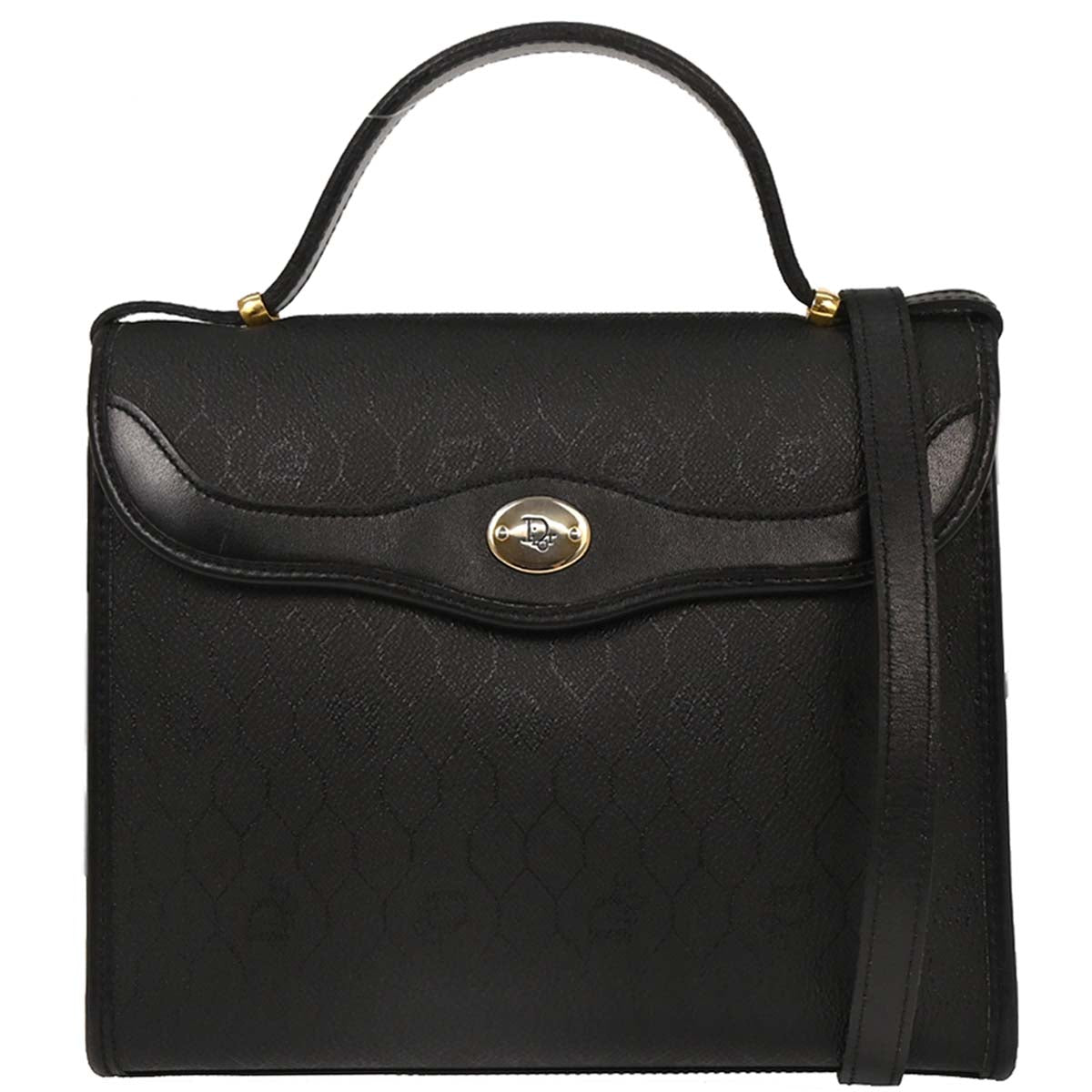 Christian Dior Black PVC Leather Honeycomb 2way Shoulder Handbag