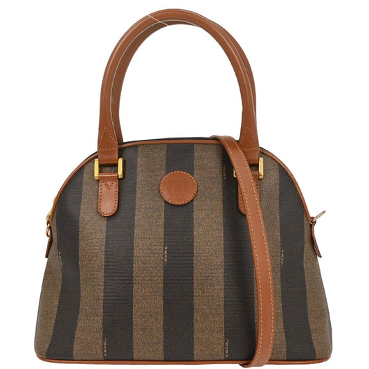 Fendi Brown Black Pequin 2way Shoulder Handbag