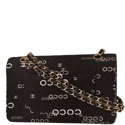 Chanel 2001-2003 Black Canvas COCO Medium Classic Double Flap Shoulder Bag