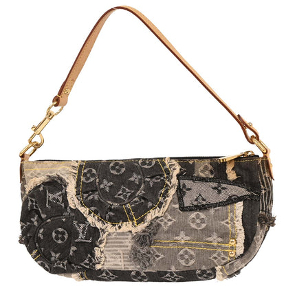 Louis Vuitton Black Monogram Denim Patchwork Pouchy Handbag M95383