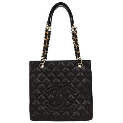 Chanel 2005-2006 Black Caviar Petite Shopping Tote PST Chain Handbag