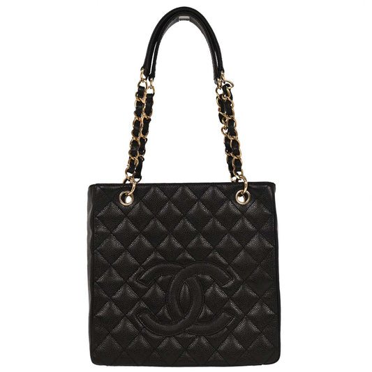 Chanel 2005-2006 Black Caviar Petite Shopping Tote PST Chain Handbag