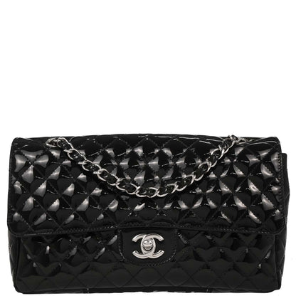 Chanel 2006-2008 Black Patent Leather Secret Label Single Flap Shoulder Bag