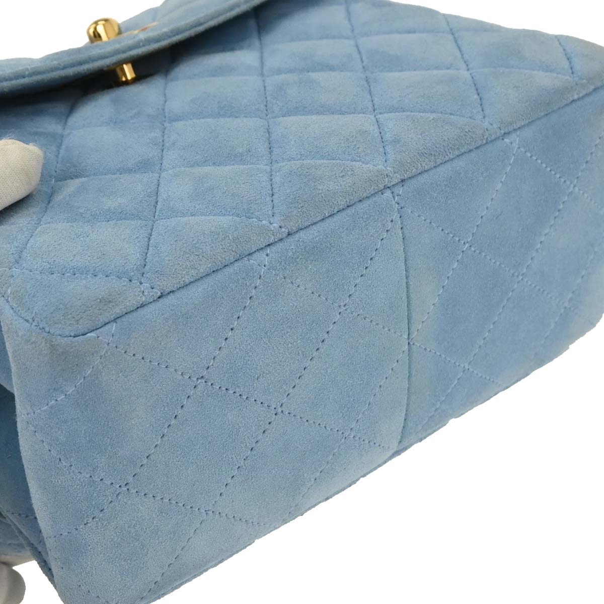 Chanel 1996-1997 Light Blue Suede Straight Flap Handbag