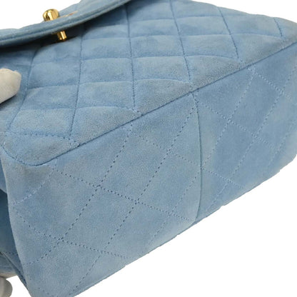 Chanel 1996-1997 Light Blue Suede Straight Flap Handbag