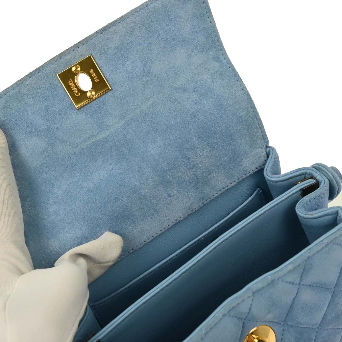 Chanel 1996-1997 Light Blue Suede Straight Flap Handbag
