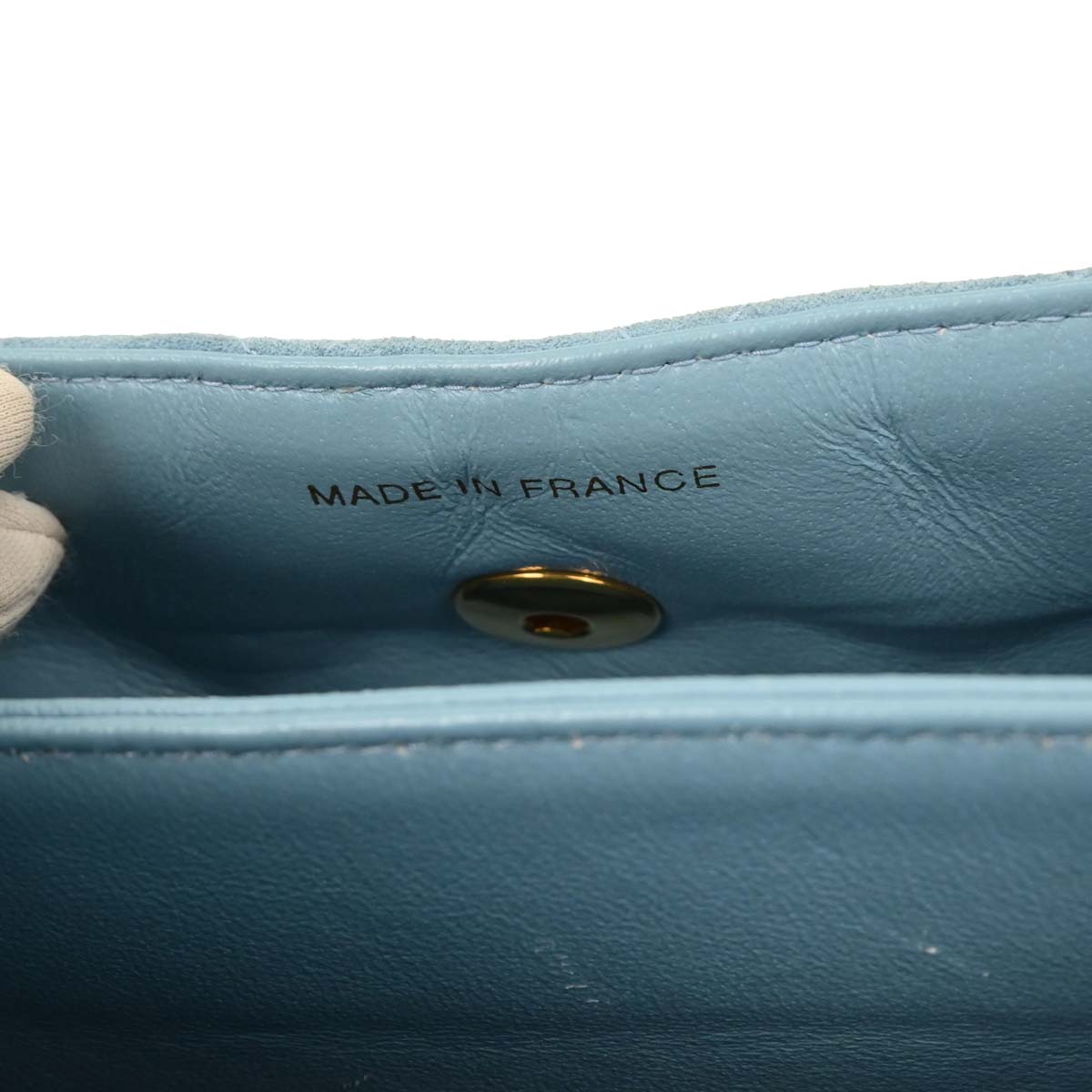 Chanel 1996-1997 Light Blue Suede Straight Flap Handbag