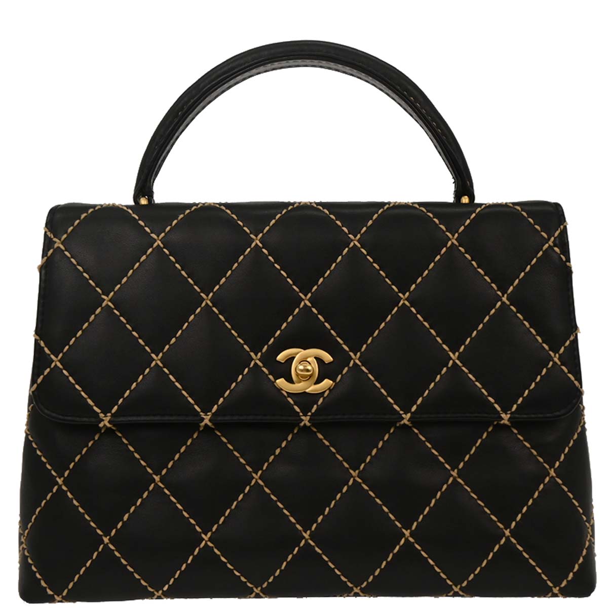 Chanel 2004-2005 Black Calfskin Wild Stitch Top Handle Handbag