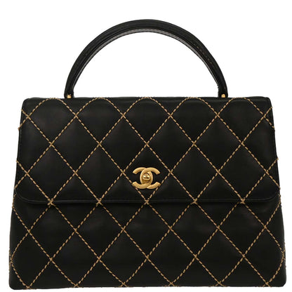 Chanel 2004-2005 Black Calfskin Wild Stitch Top Handle Handbag