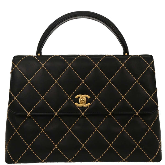 Chanel 2004-2005 Black Calfskin Wild Stitch Top Handle Handbag