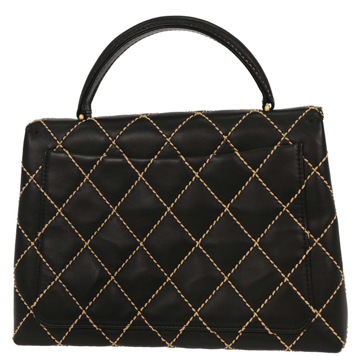 Chanel 2004-2005 Black Calfskin Wild Stitch Top Handle Handbag