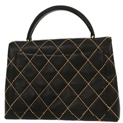 Chanel 2004-2005 Black Calfskin Wild Stitch Top Handle Handbag