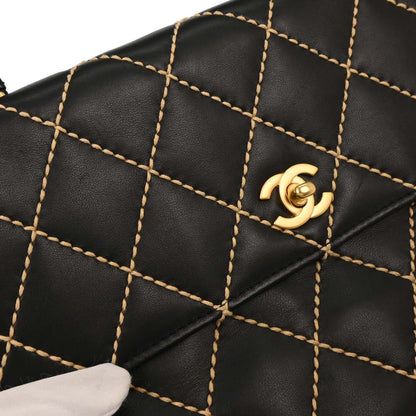 Chanel 2004-2005 Black Calfskin Wild Stitch Top Handle Handbag