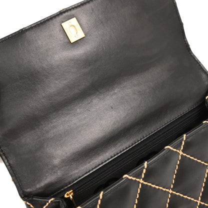 Chanel 2004-2005 Black Calfskin Wild Stitch Top Handle Handbag