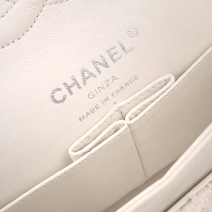 Chanel 2004-2005 White Tweed Medium Classic Double Flap Shoulder Bag