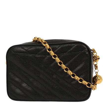 Chanel 1991-1994 Black Caviar Bias Stitch Camera Bag Mini