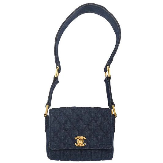 Chanel 1989-1991 Blue Denim Straight Flap Shoulder Bag