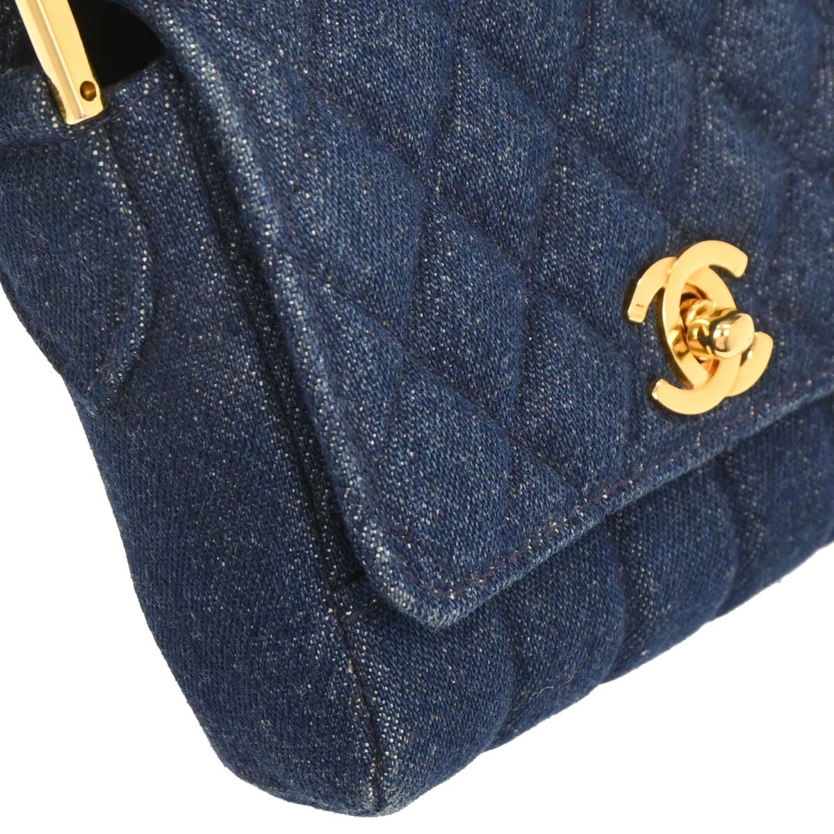 Chanel 1989-1991 Blue Denim Straight Flap Shoulder Bag