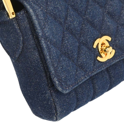 Chanel 1989-1991 Blue Denim Straight Flap Shoulder Bag