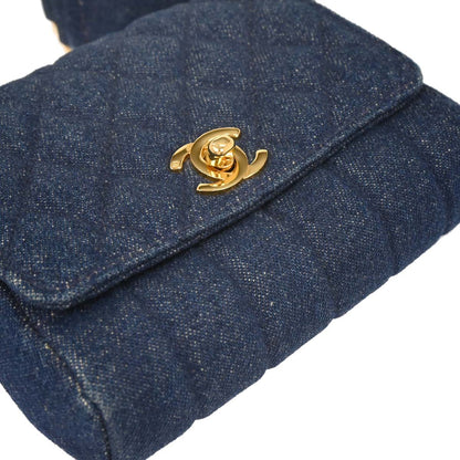Chanel 1989-1991 Blue Denim Straight Flap Shoulder Bag