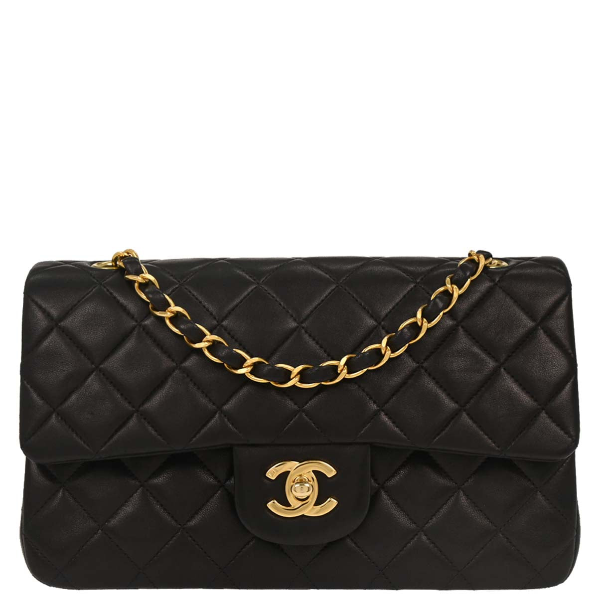 Chanel 1996-1997 Black Lambskin Small Classic Double Flap Shoulder Bag