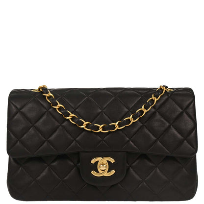 Chanel 1996-1997 Black Lambskin Small Classic Double Flap Shoulder Bag