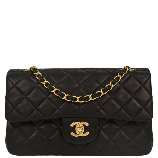 Chanel 1996-1997 Black Lambskin Small Classic Double Flap Shoulder Bag