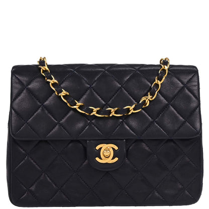 Chanel 1989-1991 Navy Lambskin Classic Square Flap Shoulder Bag