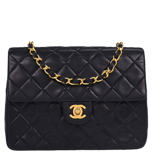 Chanel 1989-1991 Navy Lambskin Classic Square Flap Shoulder Bag
