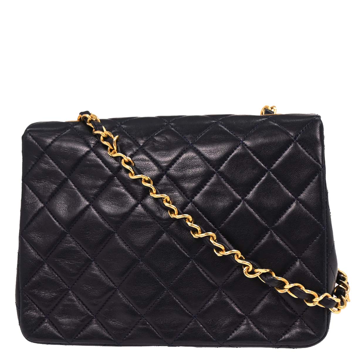 Chanel 1989-1991 Navy Lambskin Classic Square Flap Shoulder Bag
