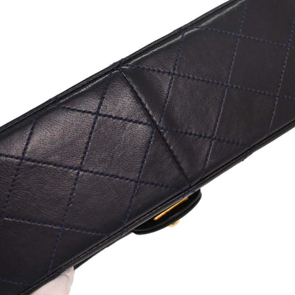 Chanel 1989-1991 Navy Lambskin Classic Square Flap Shoulder Bag