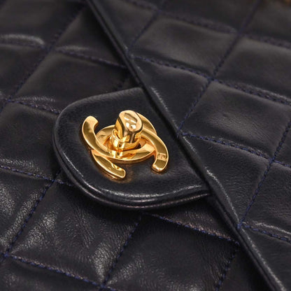 Chanel 1989-1991 Navy Lambskin Classic Square Flap Shoulder Bag