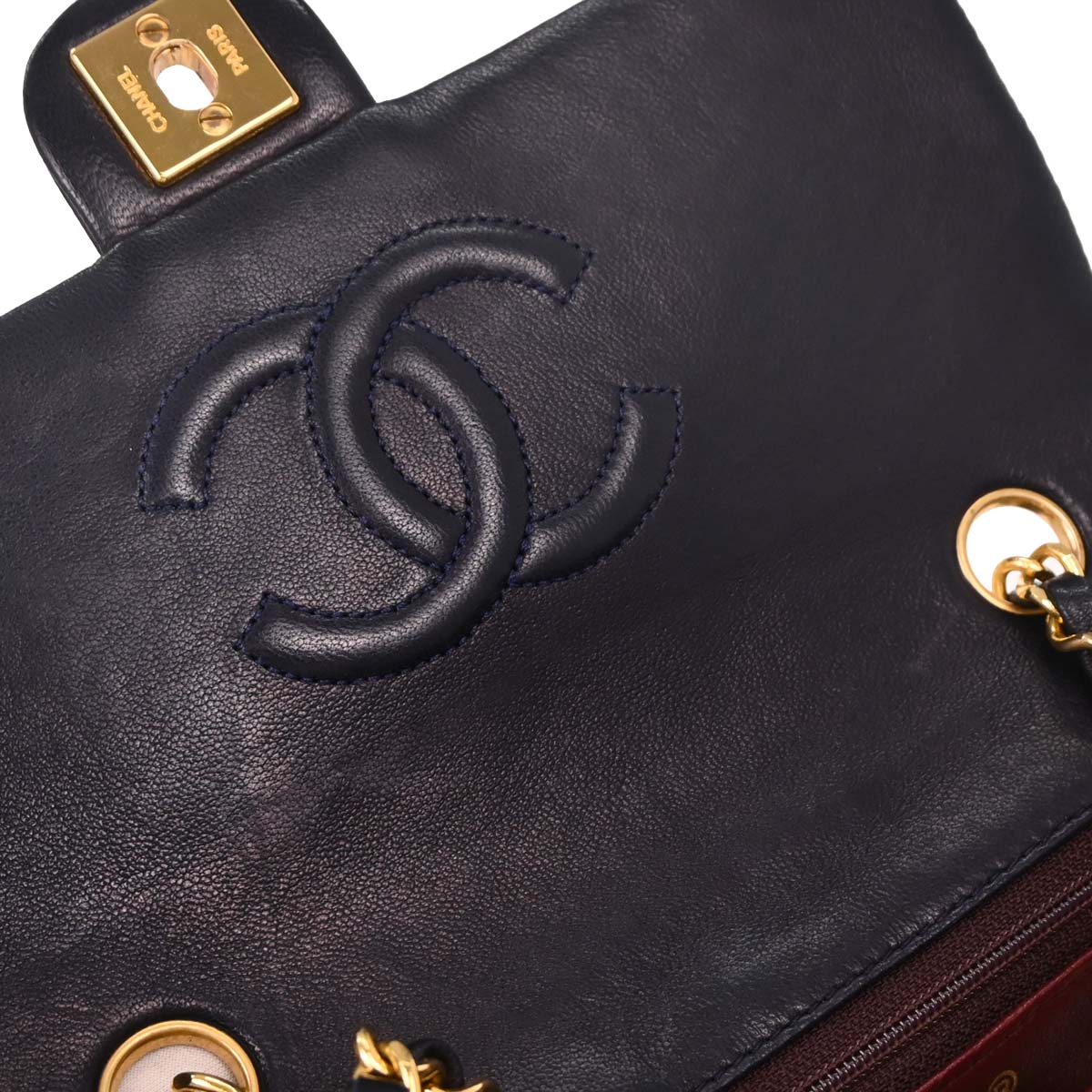 Chanel 1989-1991 Navy Lambskin Classic Square Flap Shoulder Bag