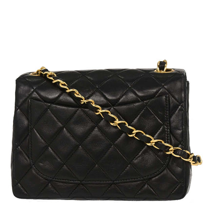 Chanel 1989-1991 Black Lambskin Mini Classic Square Flap Shoulder Bag