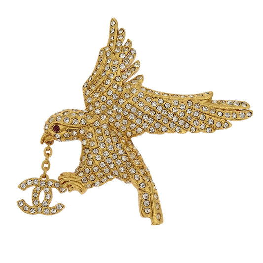 Chanel Eagle Brooch Pin Gold Rhinestone 01P