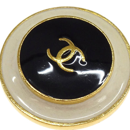 Chanel Button Earrings Clip-On Gold White Black 96P